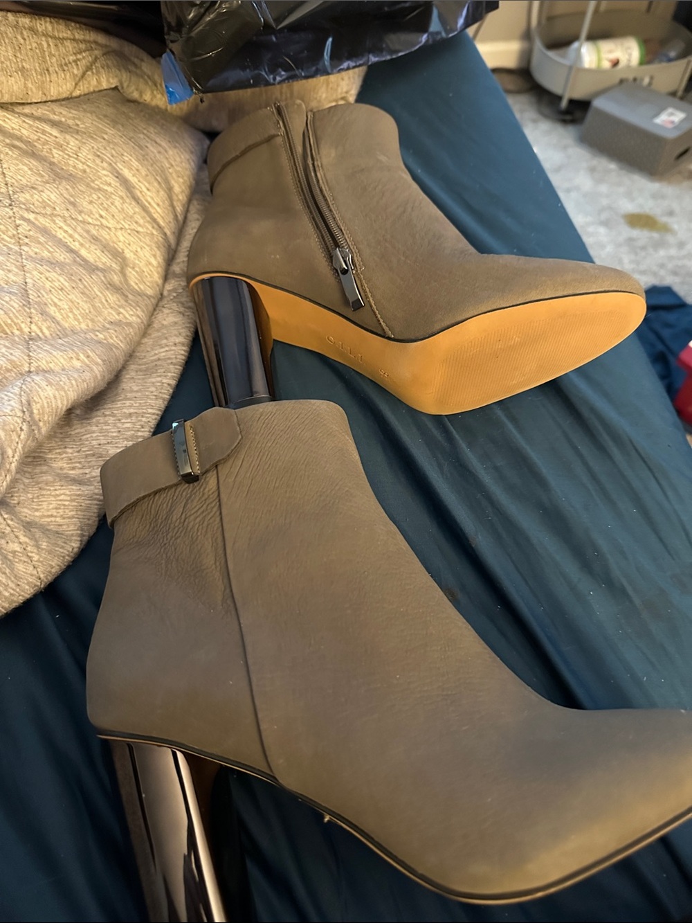 G.I.L.I. Taupe Ankle Booties with Side Zip